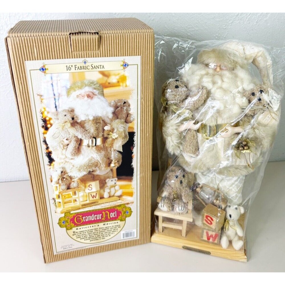 Grandeur Noel 16" Fabric Santa w/Teddy Bears Collector's Edition New In Box